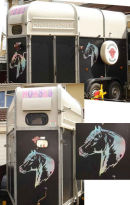 The horses heads on the horse box are cut in holographic vinyl.